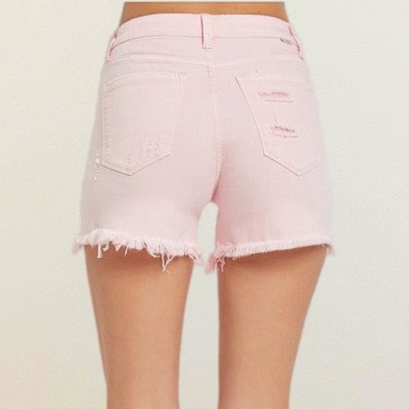 Risen Pink Button Fly Distressed Shorts - Picture 3 of 10